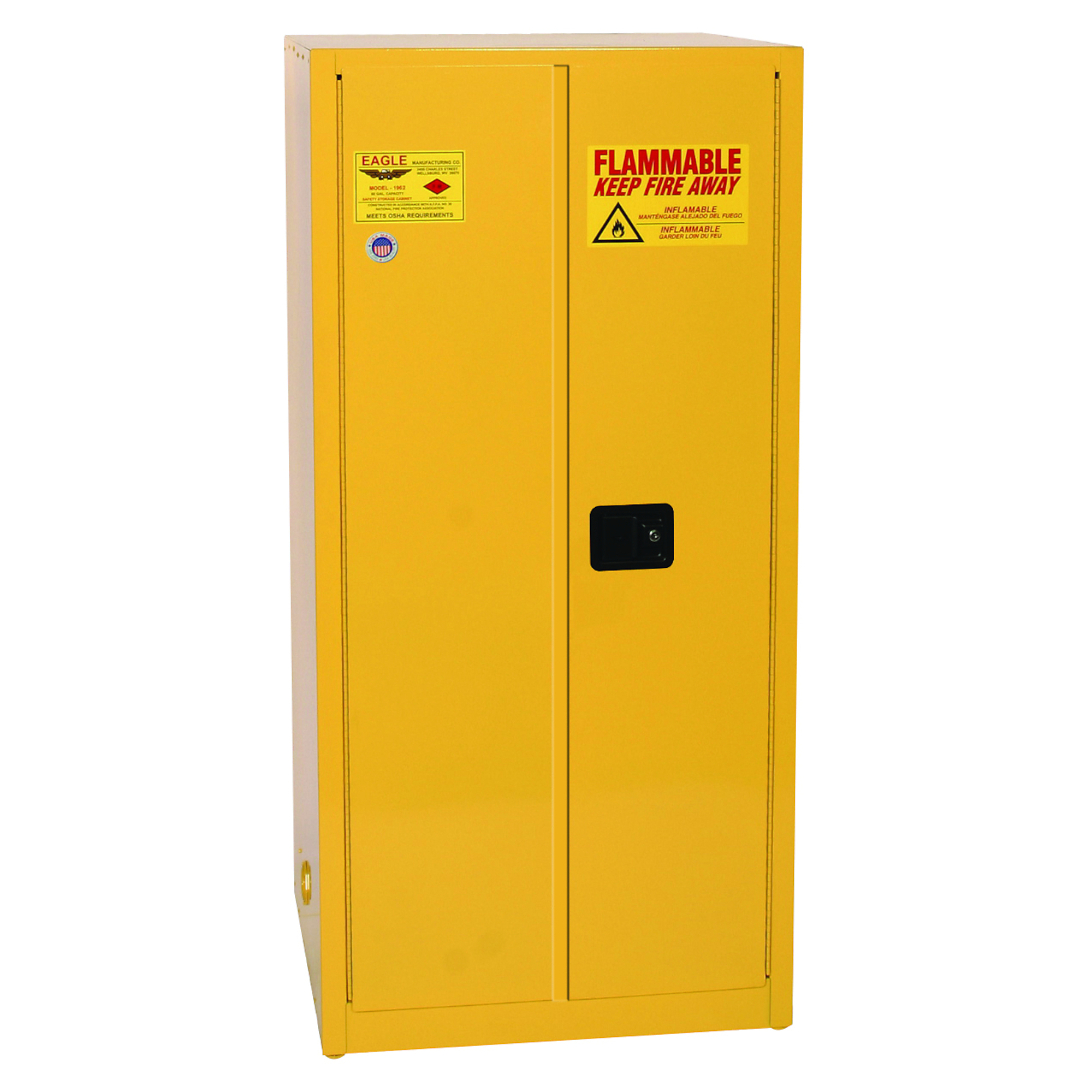Eagle Fire Cabinet — 60-Gallon Capacity, 2 Shelves, 2 Self-Closing Doors, 18-Ga. Steel, Yellow, Model# 6010X